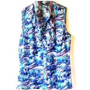 Tahari Watercolor Print Ruffle Blouse